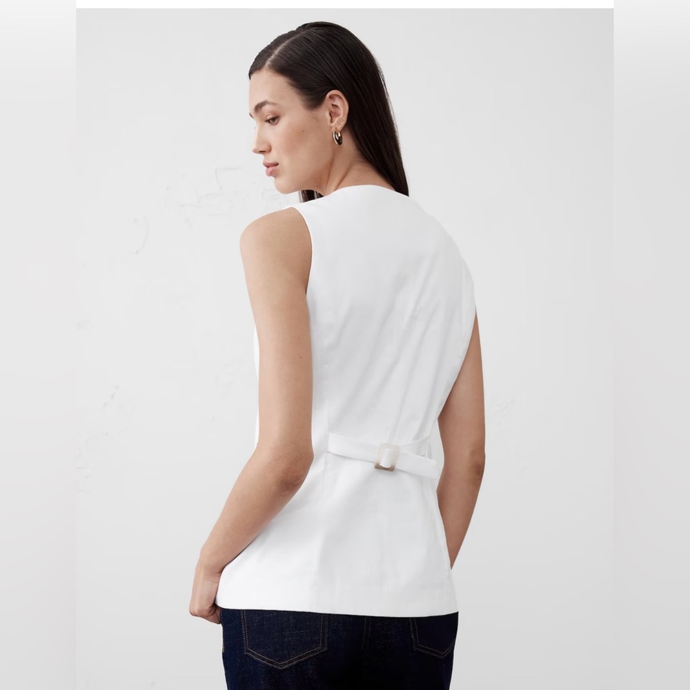 Banana Republic Factory LINEN-BLEND LONG CUTAWAY VEST color WHITE size Medium - Picture 2 of 4